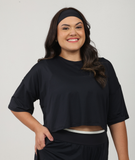Cropped Camila Over Size - Preto Microperfurado